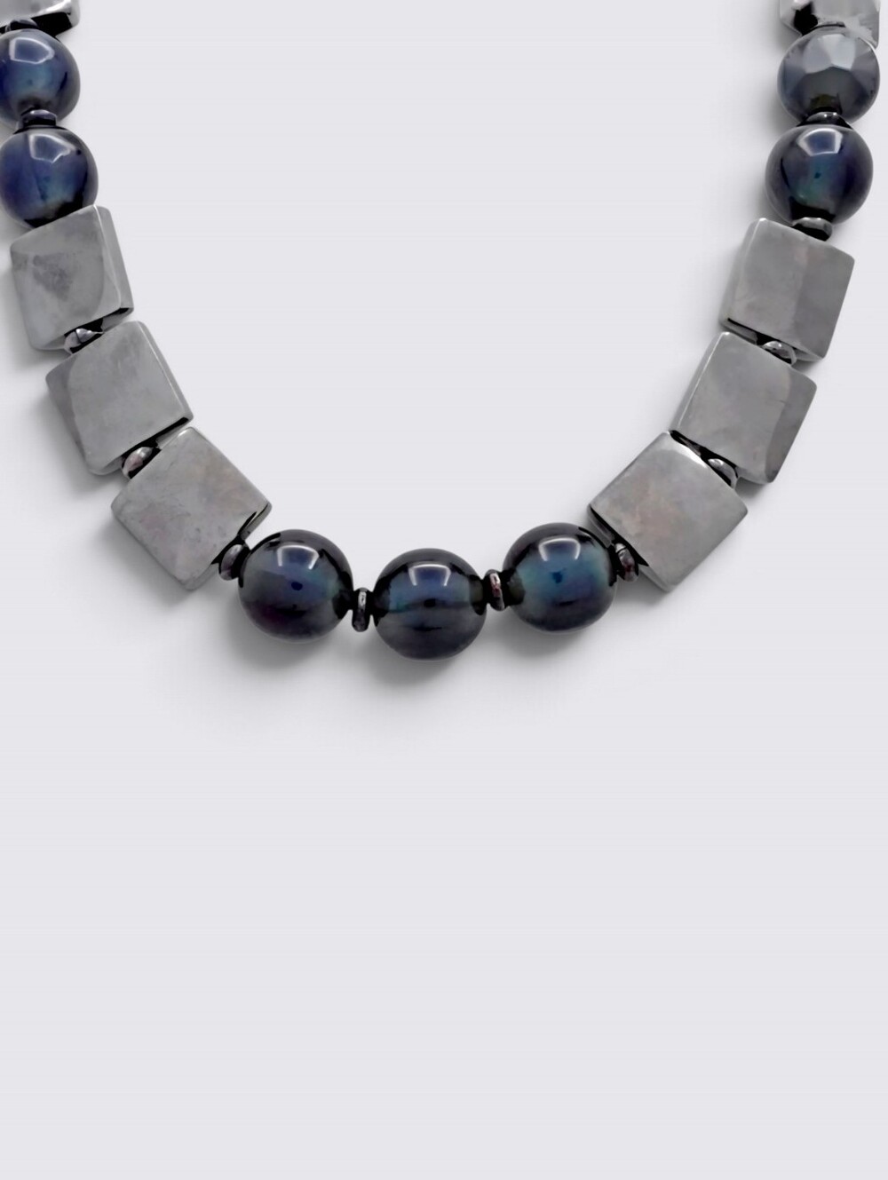 CELINE Women’s Hematite Bead Necklace in Gunmetal Gray FULL SET